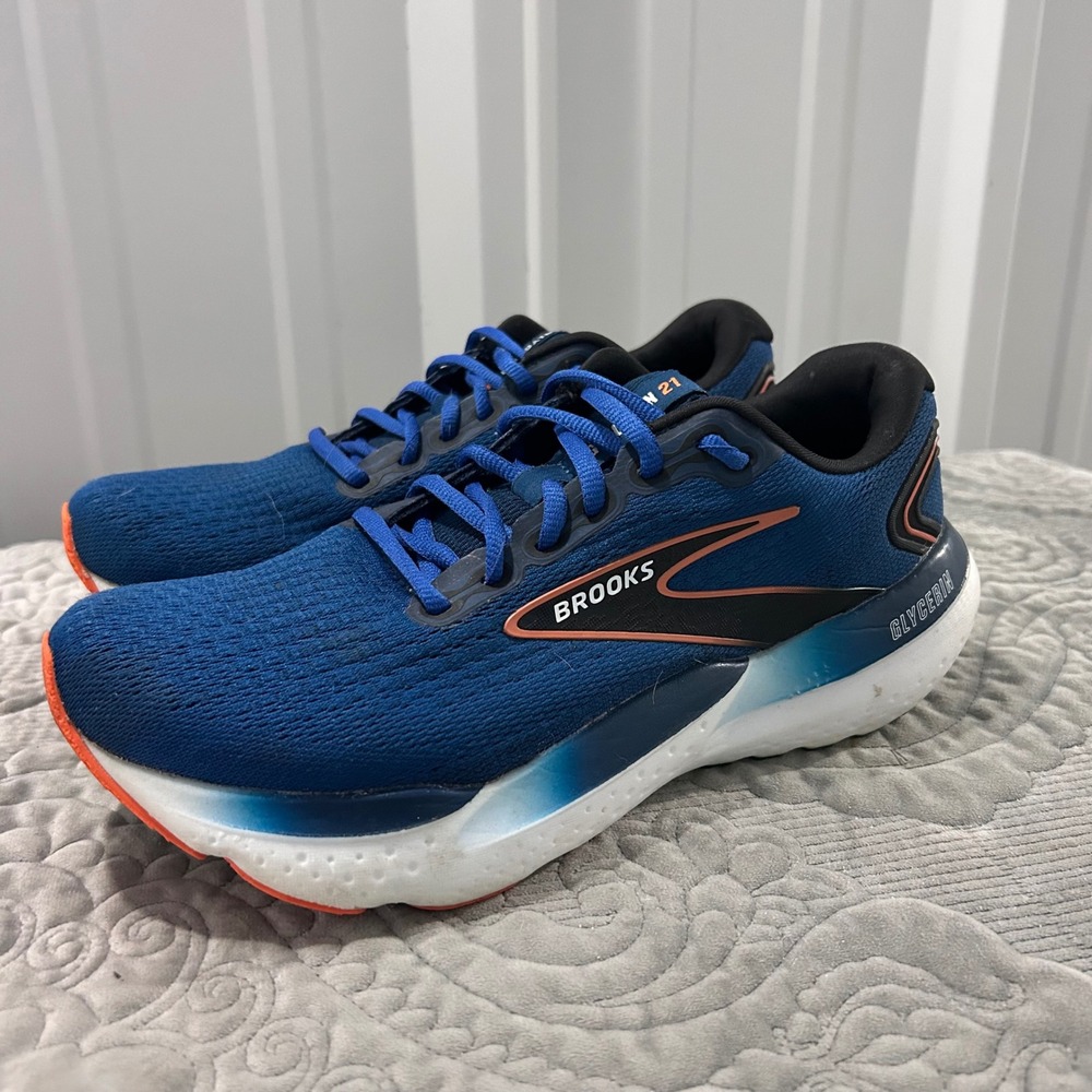 Brooks Glycerin 21 Mens Running Shoes Blue OranMax Cushing Sz 8 Wide width 2E